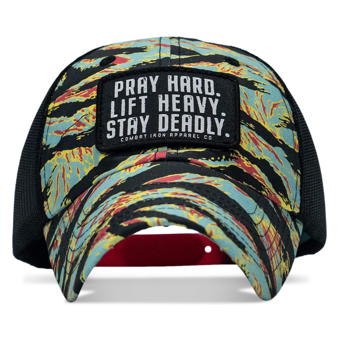 One Revolver Surfboards - Pray Hard. Lift Heavy. Stay Deadly. Patch Tactical Ripstop Mesh Snapback Hat HEADWEAR