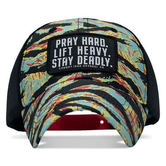 One Revolver Surfboards - Pray Hard. Lift Heavy. Stay Deadly. Patch Tactical Ripstop Mesh Snapback Hat HEADWEAR