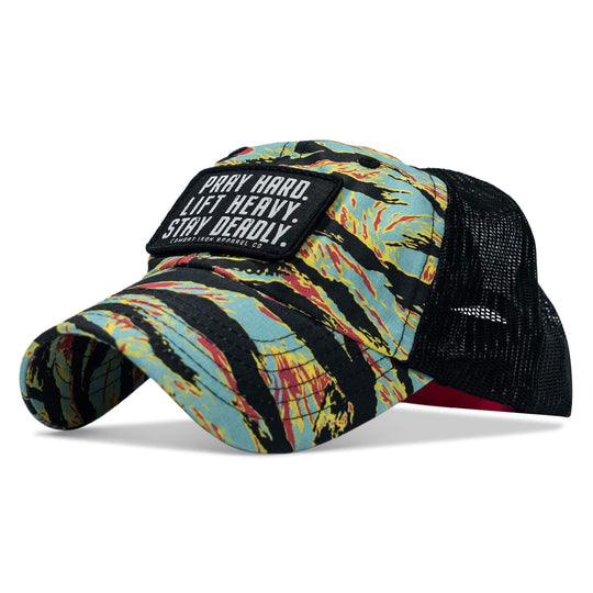 One Revolver Surfboards - Pray Hard. Lift Heavy. Stay Deadly. Patch Tactical Ripstop Mesh Snapback Hat HEADWEAR