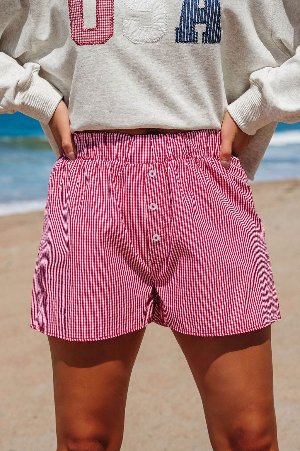 Red and White Gingham Print Boxer Shorts - FINAL SALE - One Revolver Surfboards