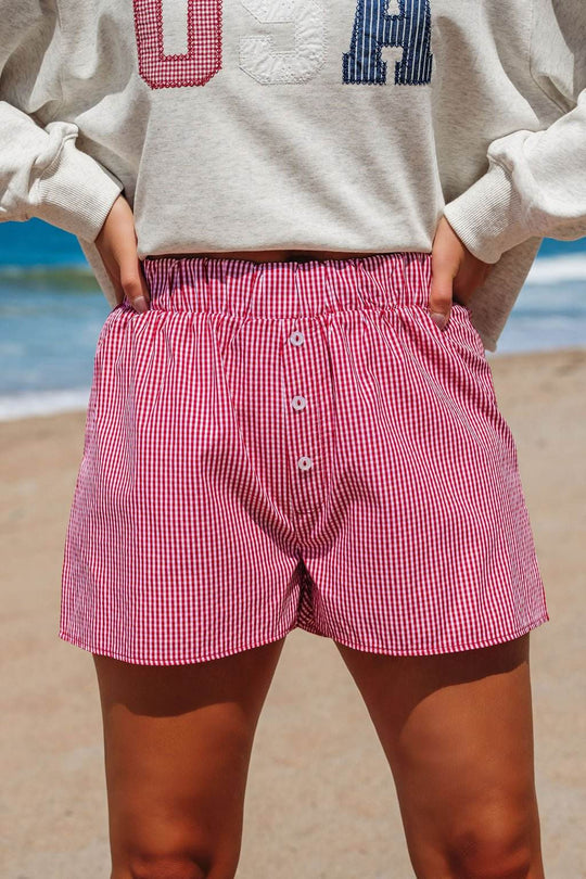 Red and White Gingham Print Boxer Shorts - FINAL SALE - One Revolver Surfboards