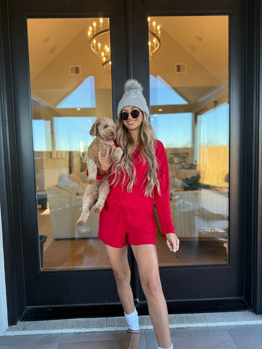 Red Heart Shaped Pointelle Button Down Top - FINAL SALE