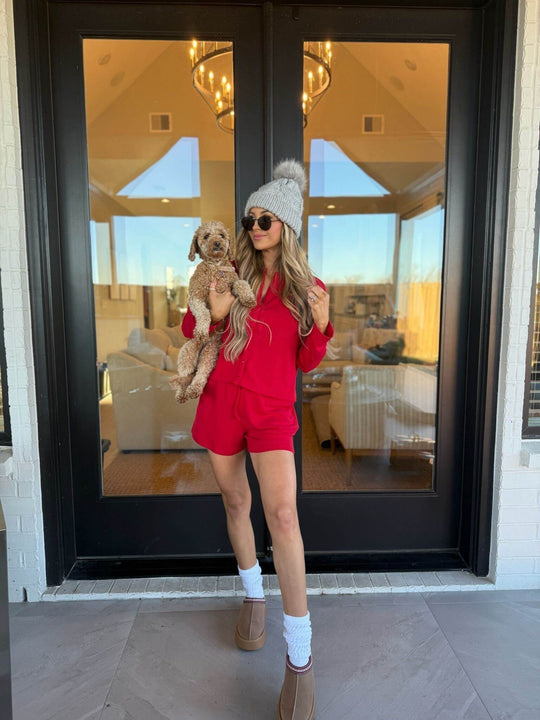 Red Heart Shaped Pointelle Drawstring Shorts - FINAL SALE - One Revolver Surfboards