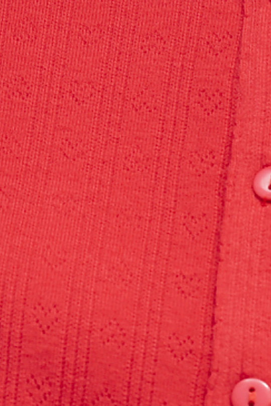 Red Heart Shaped Pointelle Button Down Top - FINAL SALE