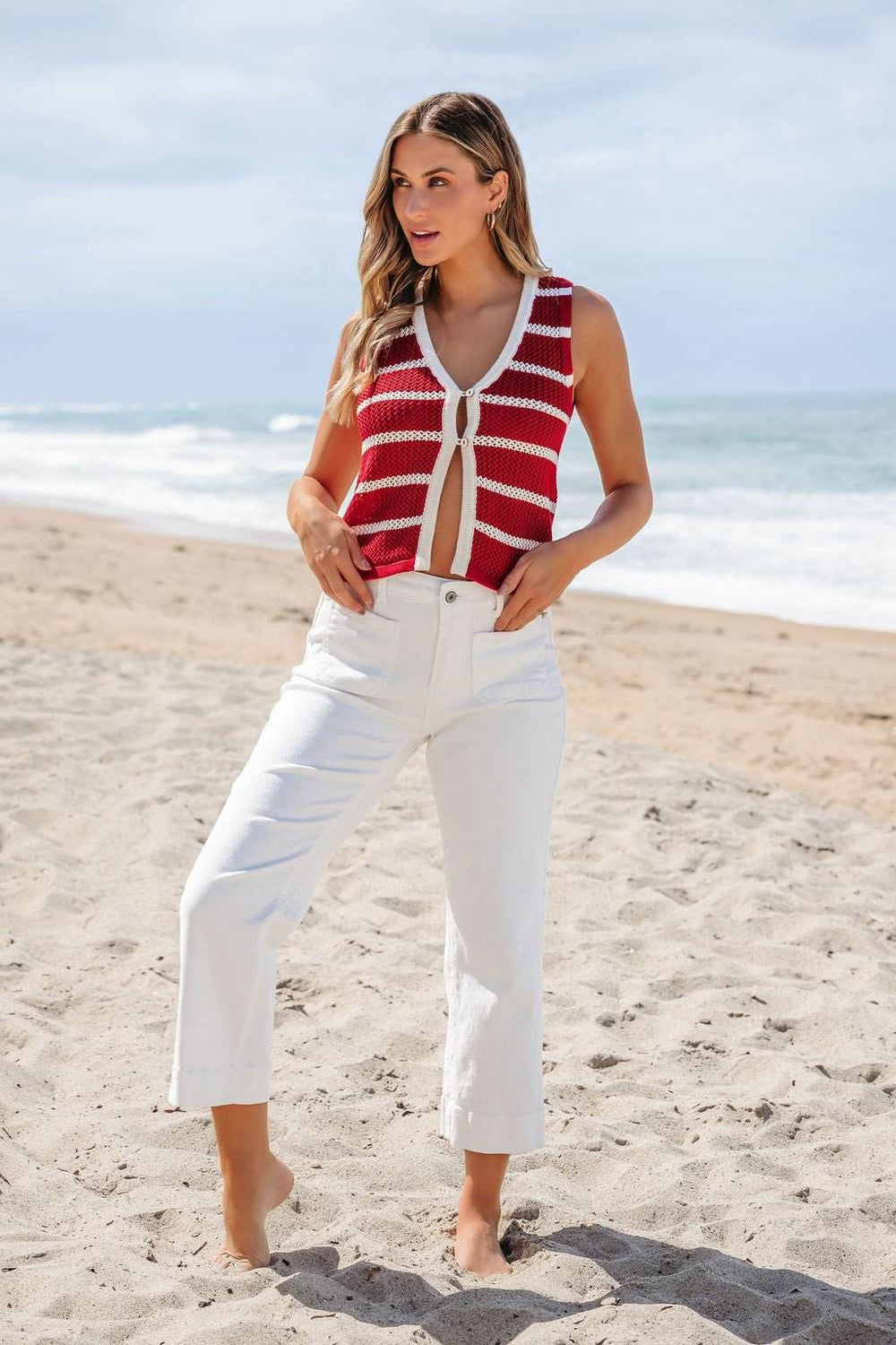 Red Striped Contrast Button Front Vest - FINAL SALE - One Revolver Surfboards