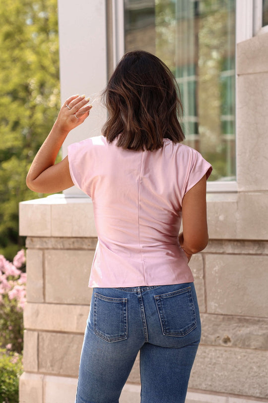 Rosalie Pink Gathered Side Waist Top - FINAL SALE