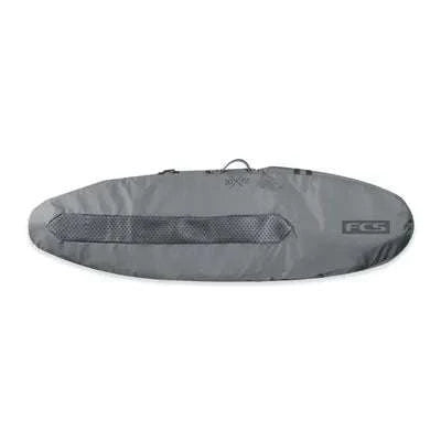 a gray surfboard bag with a black handle