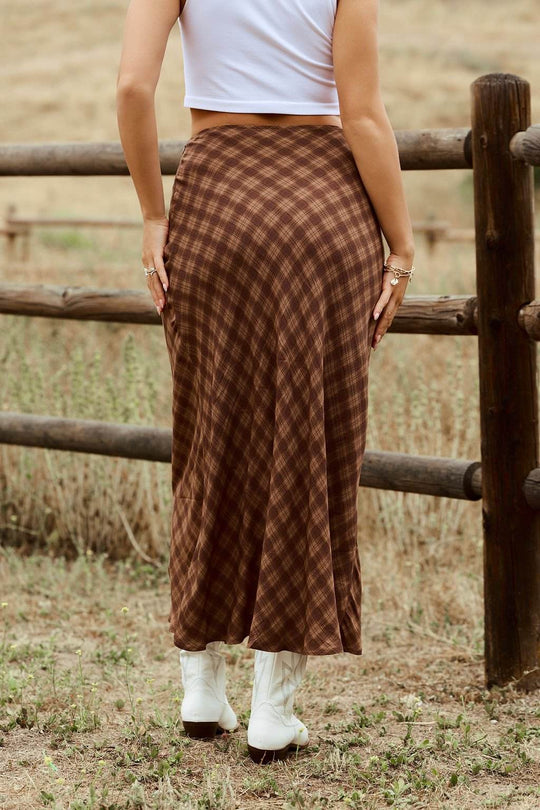 Saddle Ridge Brown Plaid Maxi Skirt - FINAL SALE - One Revolver Surfboards