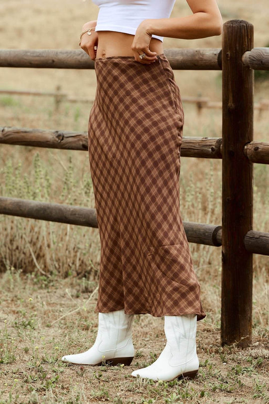 Saddle Ridge Brown Plaid Maxi Skirt - FINAL SALE - One Revolver Surfboards