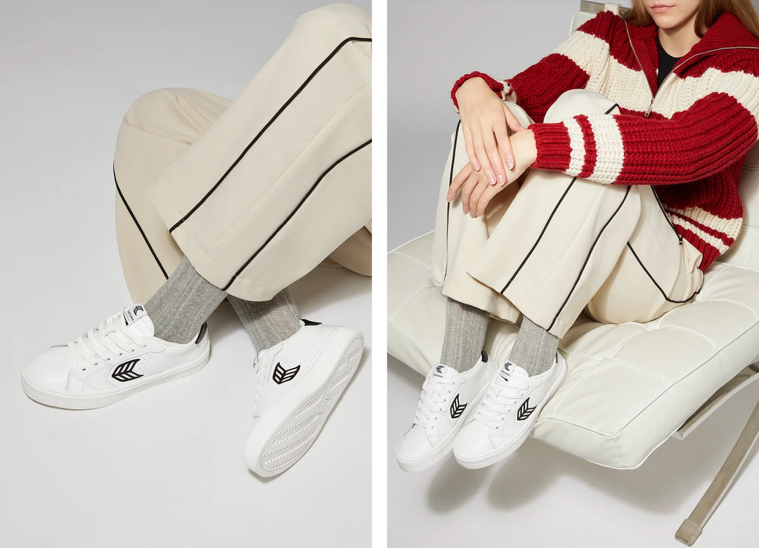 SALVAS Leather White Black Logo