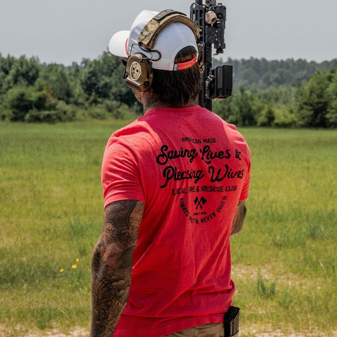 Saving Lives & Pleasing Wives Fire & Rescue Club Men's T-Shirt - One Revolver Surfboards