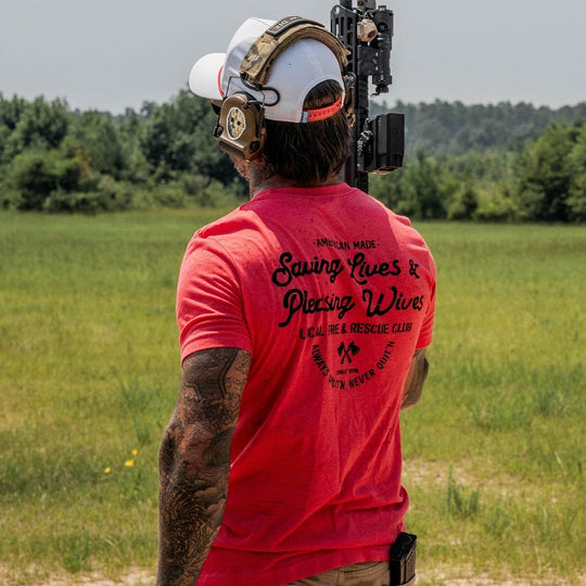 Saving Lives & Pleasing Wives Fire & Rescue Club Men's T-Shirt - One Revolver Surfboards