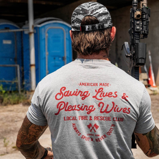 Saving Lives & Pleasing Wives Fire & Rescue Club Men's T-Shirt - One Revolver Surfboards
