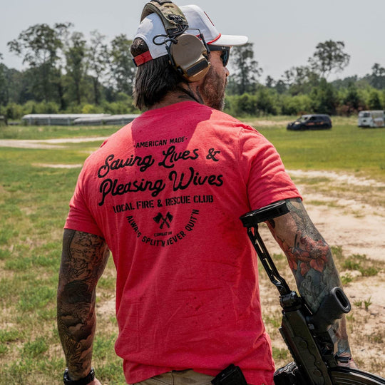 Saving Lives & Pleasing Wives Fire & Rescue Club Men's T-Shirt - One Revolver Surfboards