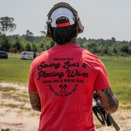 Saving Lives & Pleasing Wives Fire & Rescue Club Men's T-Shirt - One Revolver Surfboards