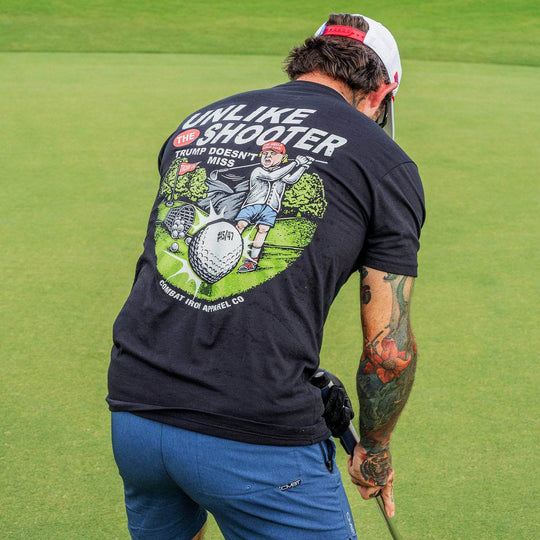 Unlike The Shooter Trump Doesn't Miss Golf Edition Men's T-Shirt - One Revolver Surfboards