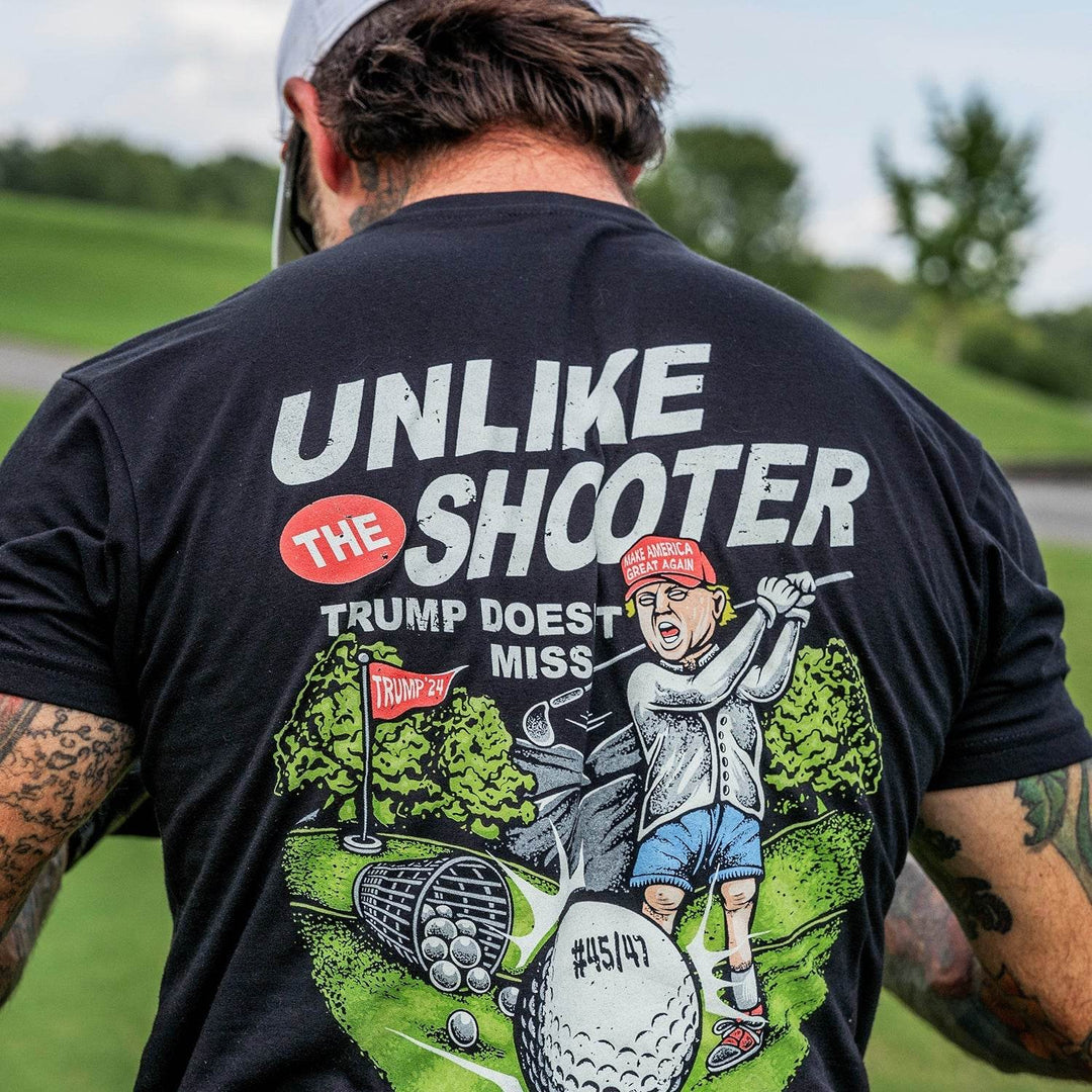 Unlike The Shooter Trump Doesn't Miss Golf Edition Men's T-Shirt - One Revolver Surfboards