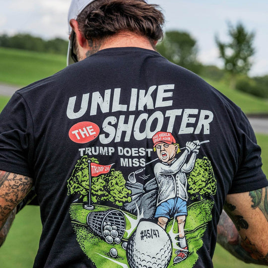 Unlike The Shooter Trump Doesn't Miss Golf Edition Men's T-Shirt - One Revolver Surfboards