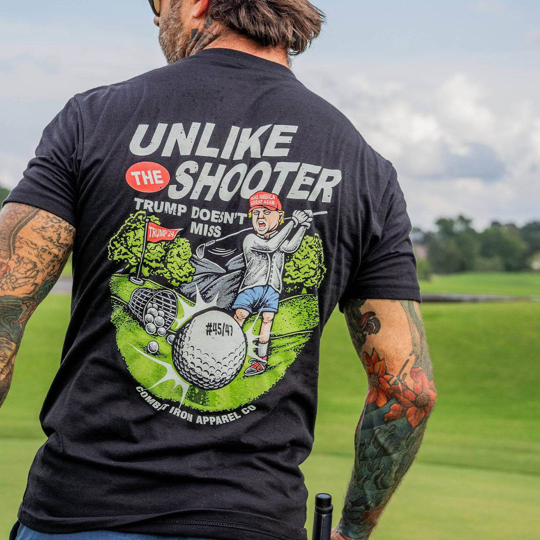 Unlike The Shooter Trump Doesn't Miss Golf Edition Men's T-Shirt - One Revolver Surfboards