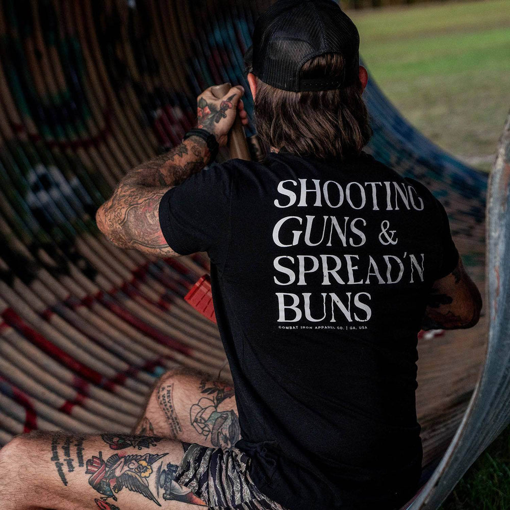 Shooting Guns & Spread'n Buns Men's T-Shirt - One Revolver Surfboards