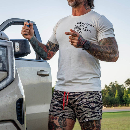Shooting Guns & Spread'n Buns Men's T-Shirt - One Revolver Surfboards