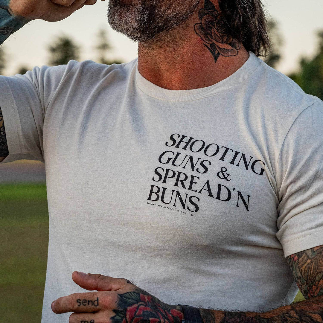 Shooting Guns & Spread'n Buns Men's T-Shirt - One Revolver Surfboards