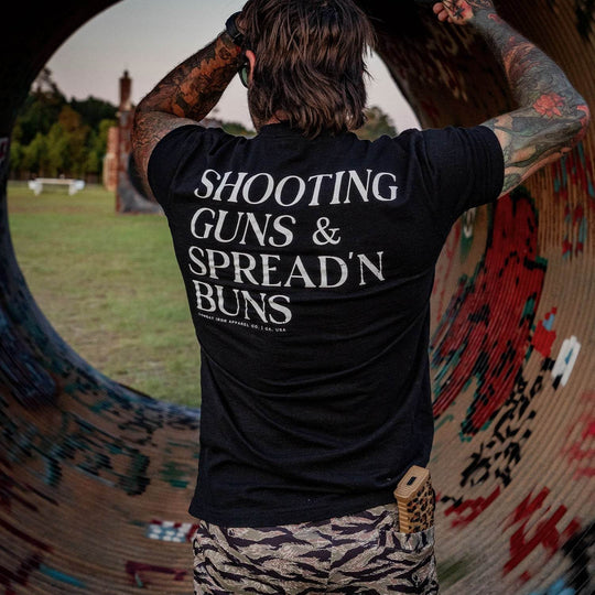 Shooting Guns & Spread'n Buns Men's T-Shirt - One Revolver Surfboards