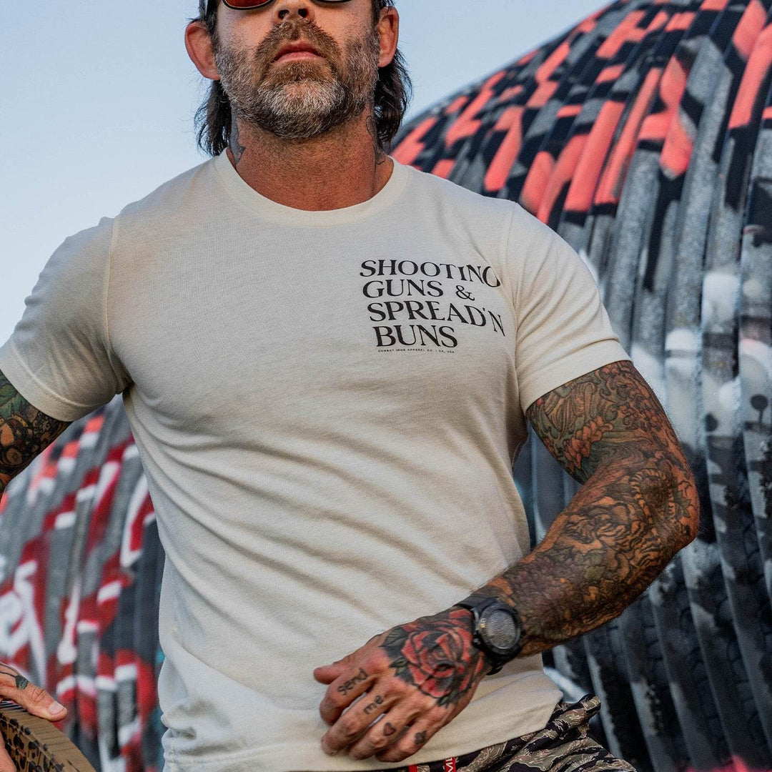 Shooting Guns & Spread'n Buns Men's T-Shirt - One Revolver Surfboards