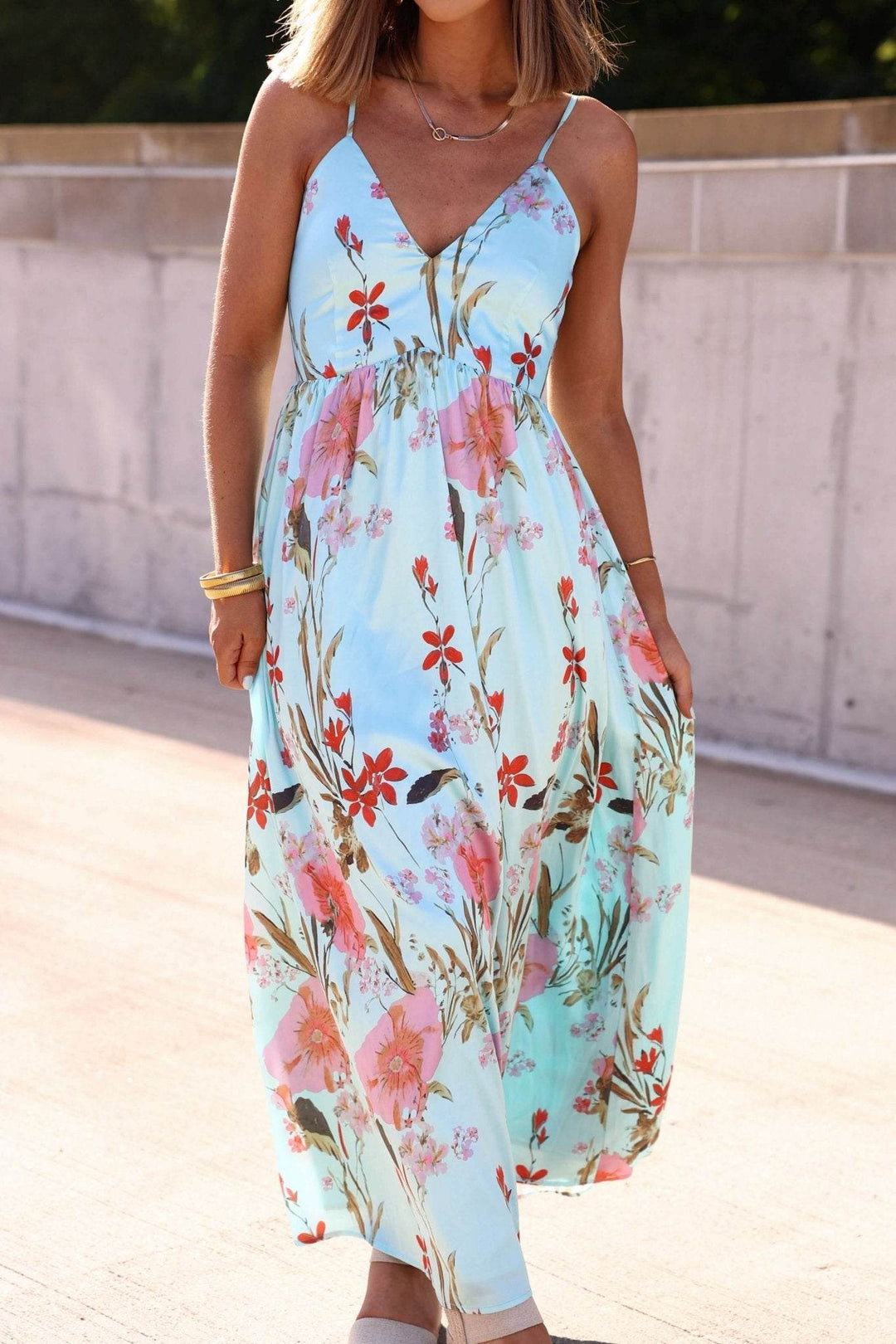 Silky Blue Multi Floral Print Maxi Dress - FINAL SALE - One Revolver Surfboards
