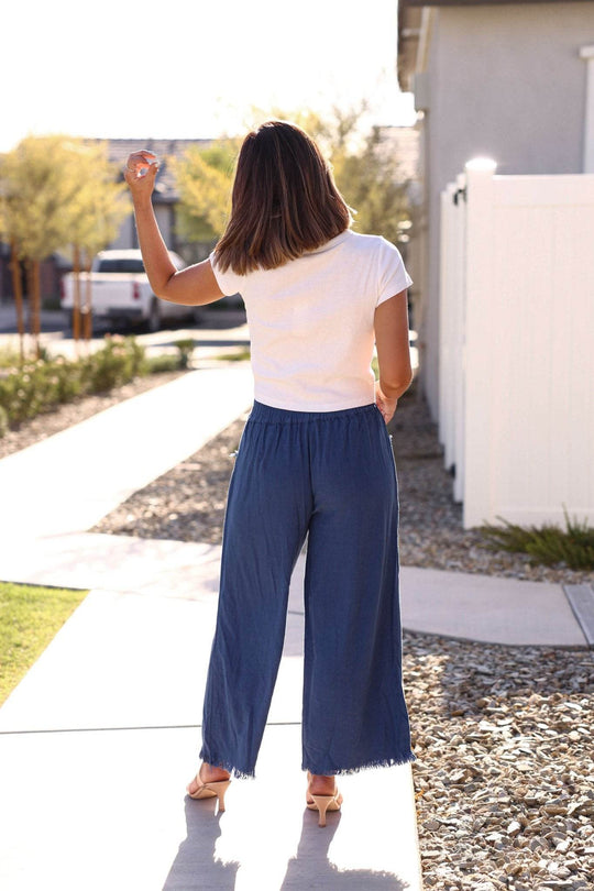 Slate Blue Frayed Linen Wide Leg Pants - FINAL SALE - One Revolver Surfboards