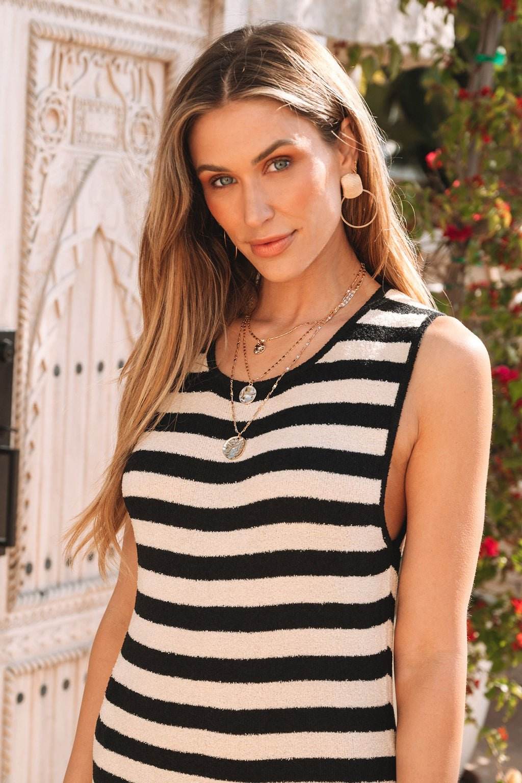 Sleeveless Black and Beige Striped Midi Dress - FINAL SALE - One Revolver Surfboards