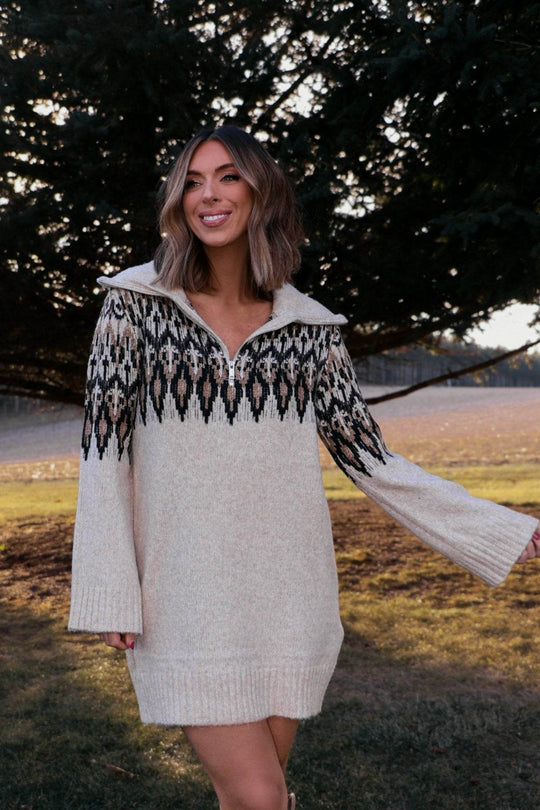 Steve Madden Essa Cream Print Sweater Dress - FINAL SALE - One Revolver Surfboards