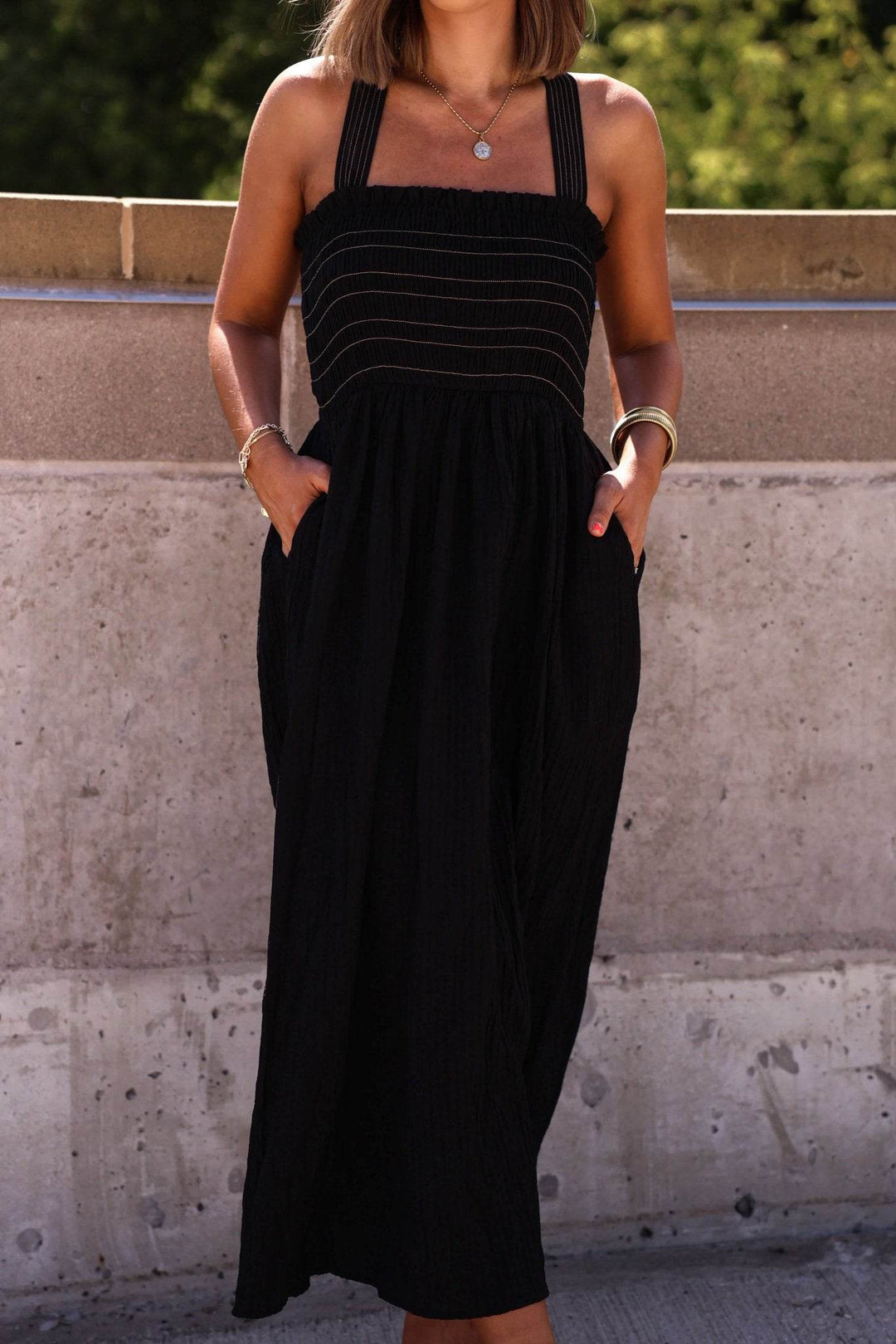Summer Night Black Smocked Maxi Dress - FINAL SALE - One Revolver Surfboards