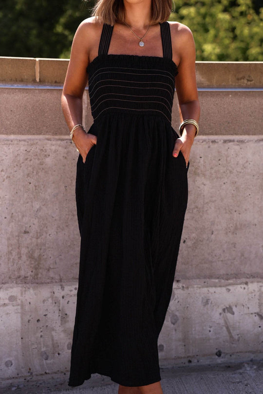 Summer Night Black Smocked Maxi Dress - FINAL SALE - One Revolver Surfboards