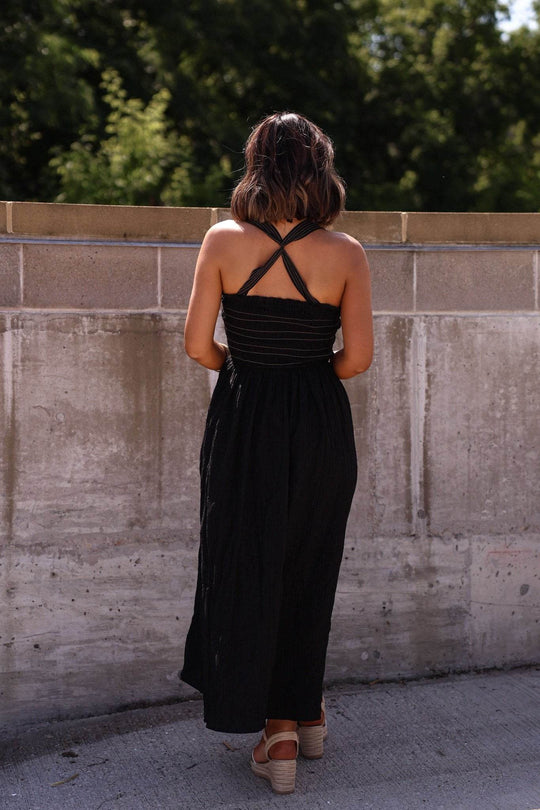 Summer Night Black Smocked Maxi Dress - FINAL SALE - One Revolver Surfboards