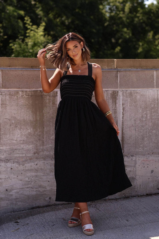 Summer Night Black Smocked Maxi Dress - FINAL SALE - One Revolver Surfboards
