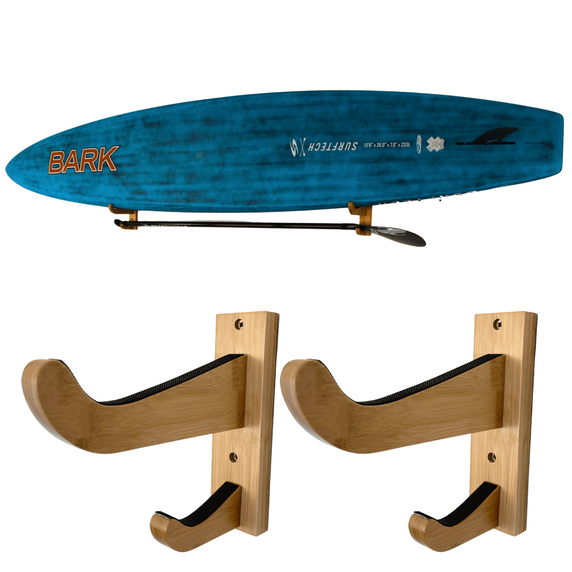 Bamboo SUP Wall Mount with Paddle Rack - One Revolver Surfboards