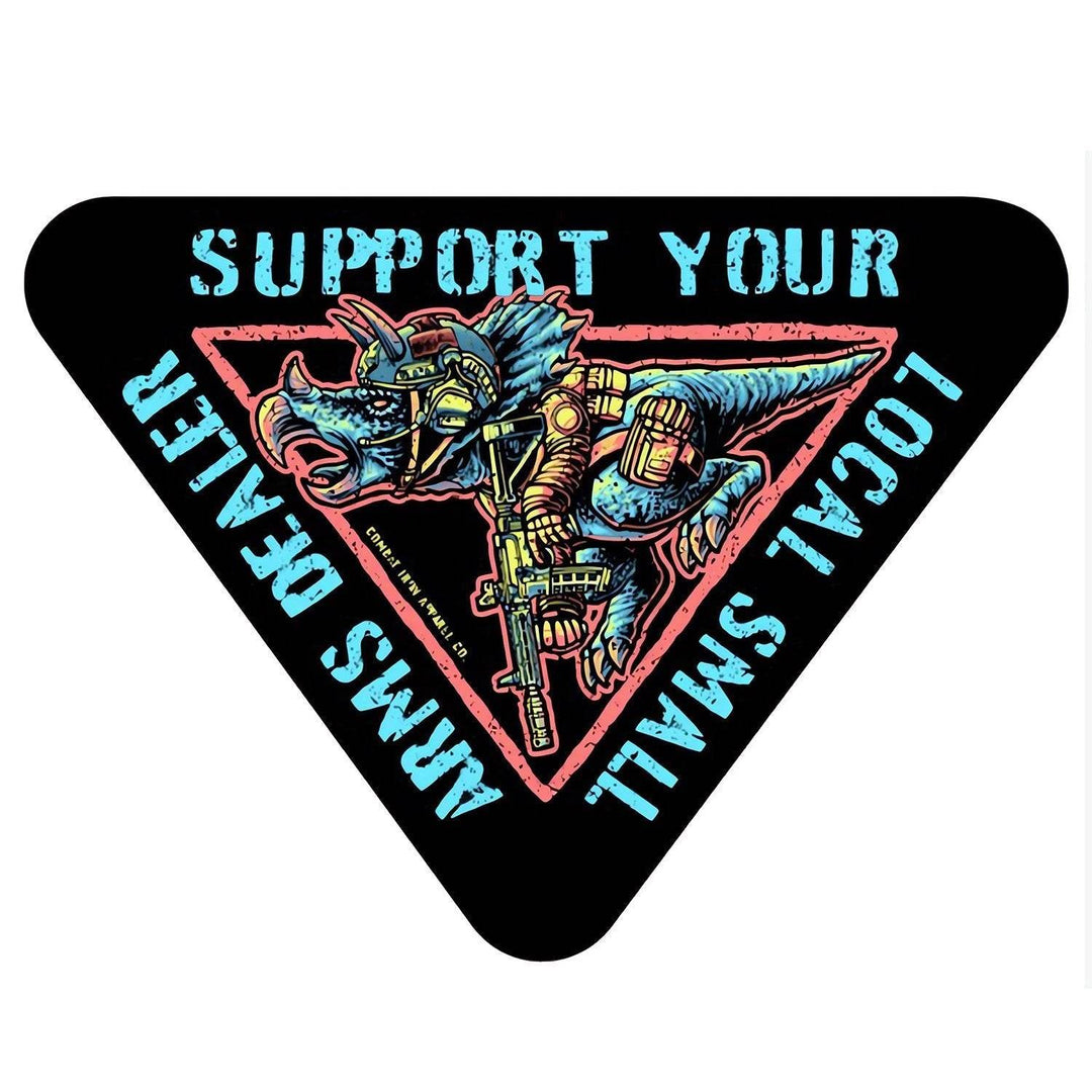 Support Your Local Small Arms Dealer Dinosaur Decal Sticker - One Revolver Surfboards