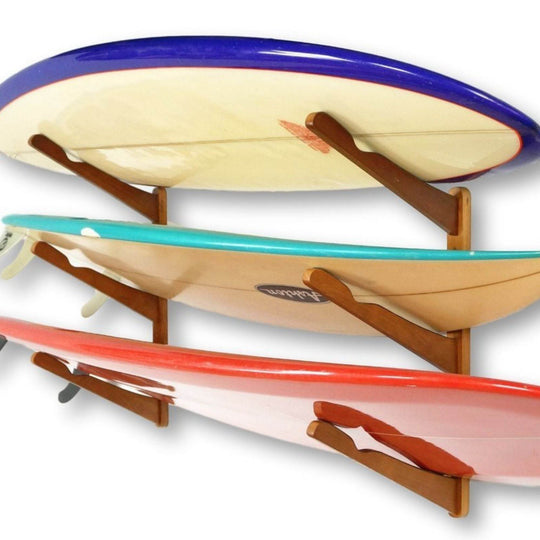 Triple Surfboard Wall Rack | Bamboo Rack Perfect for Surf, Wakeboards, Snowboards, Skateboards - One Revolver Surfboards
