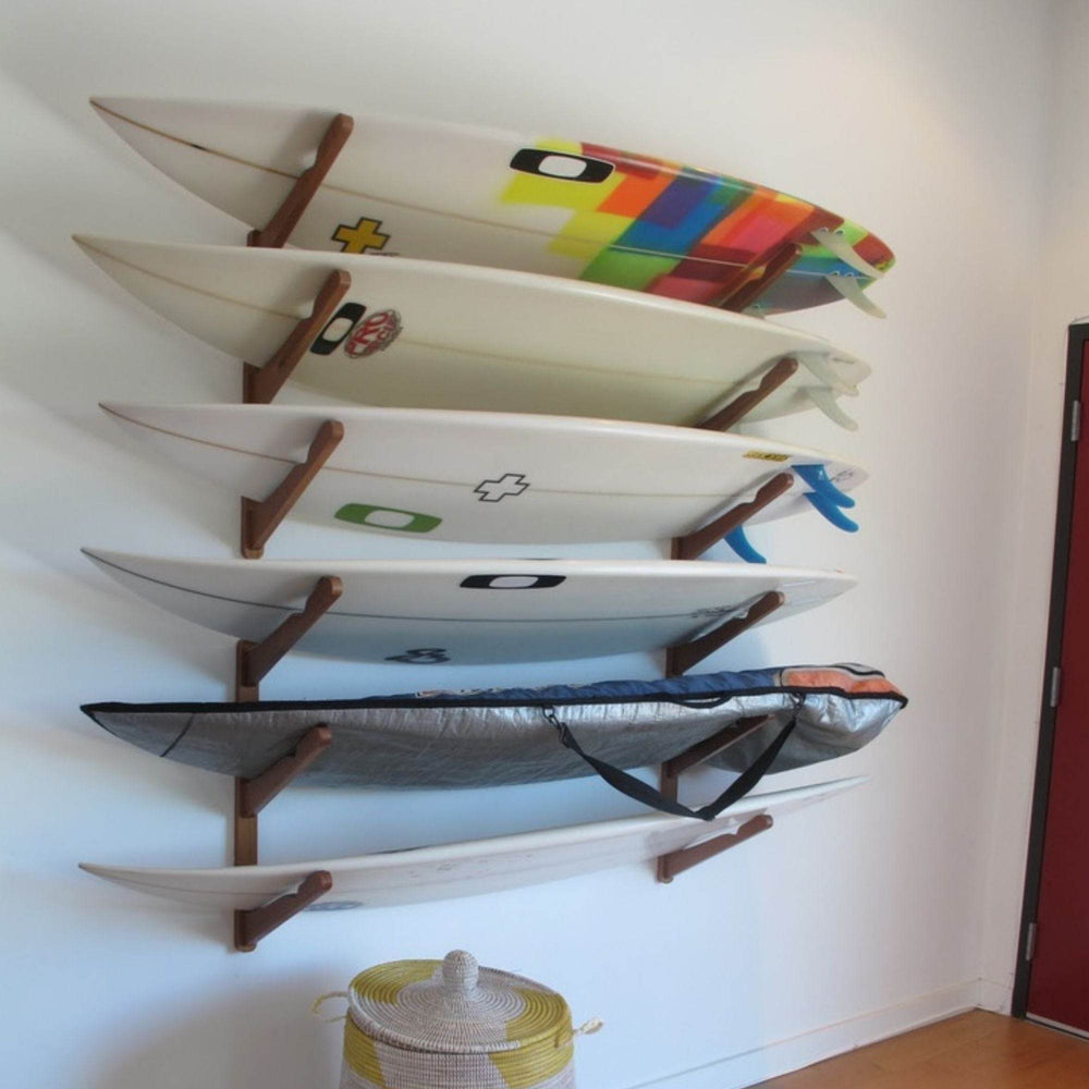 Triple Surfboard Wall Rack - Bamboo or Dark Wood - Surf Racks - One Revolver Surfboards
