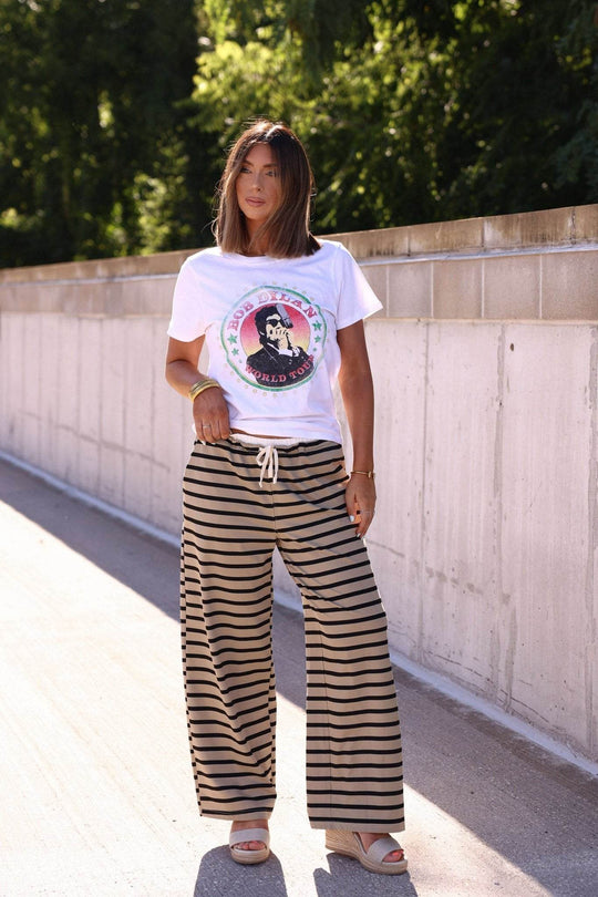 Taupe and Black Striped Drawstring Pants - FINAL SALE - One Revolver Surfboards