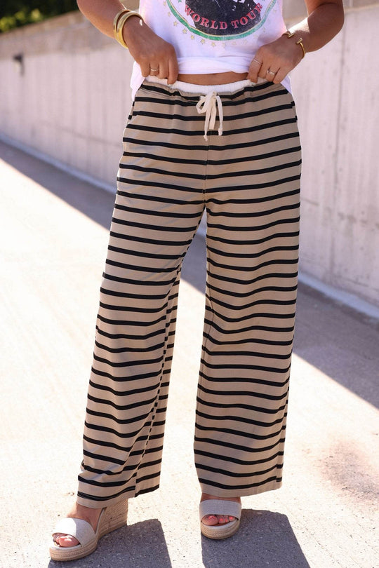 Taupe and Black Striped Drawstring Pants - FINAL SALE - One Revolver Surfboards