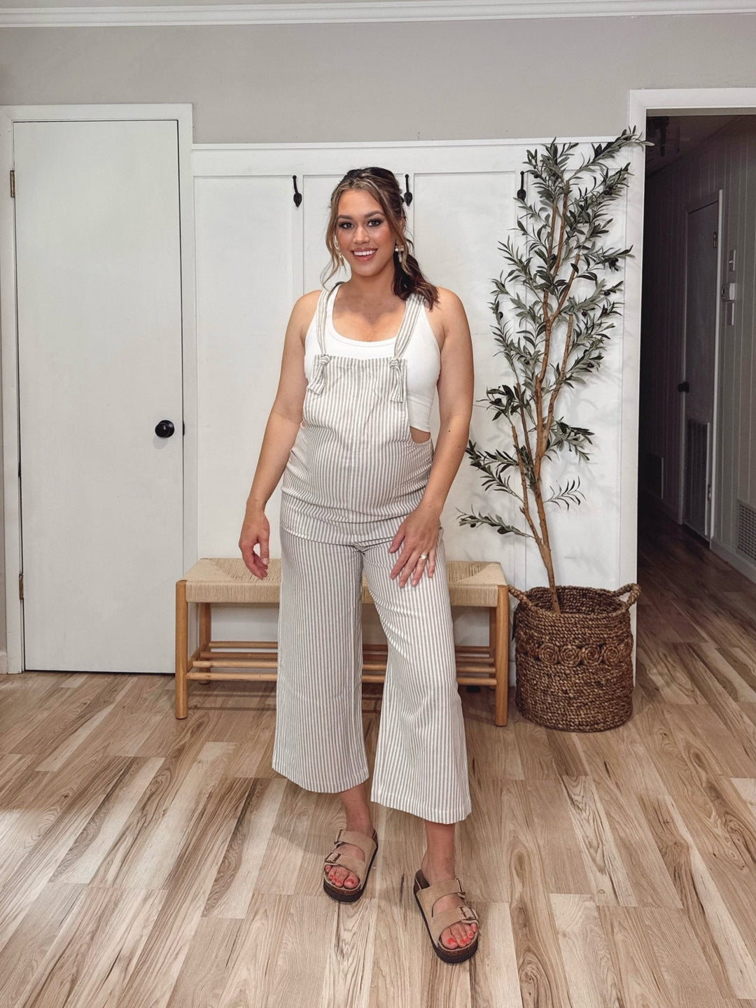 Taupe Stripe Linen Jumpsuit - FINAL SALE