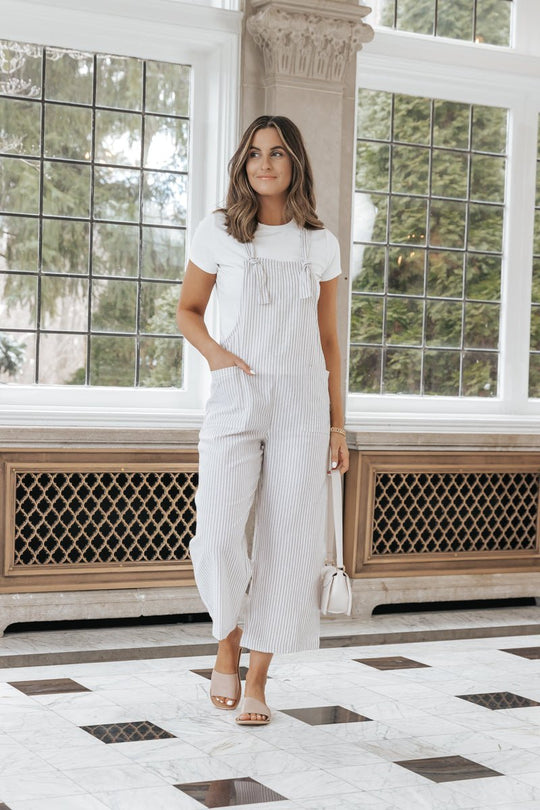 Taupe Stripe Linen Jumpsuit - FINAL SALE