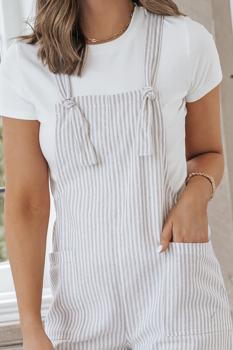 Taupe Stripe Linen Jumpsuit - FINAL SALE