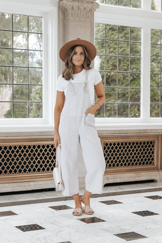 Taupe Stripe Linen Jumpsuit - FINAL SALE