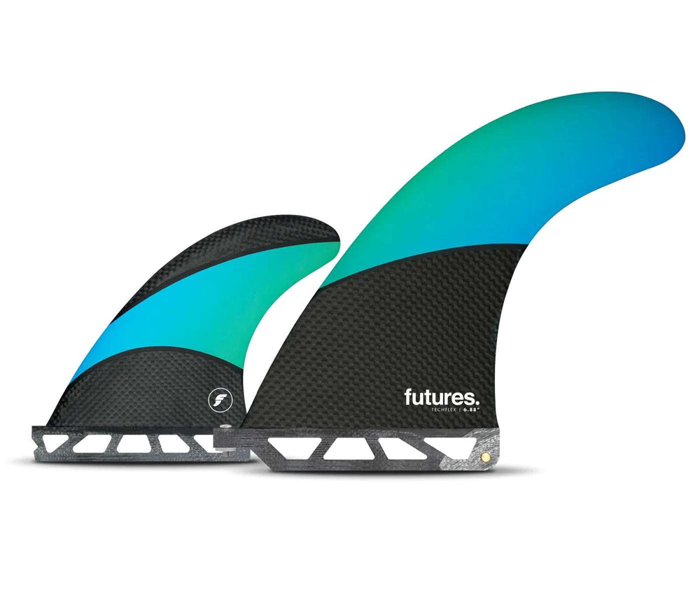 a pair of blue and black surfboard fins