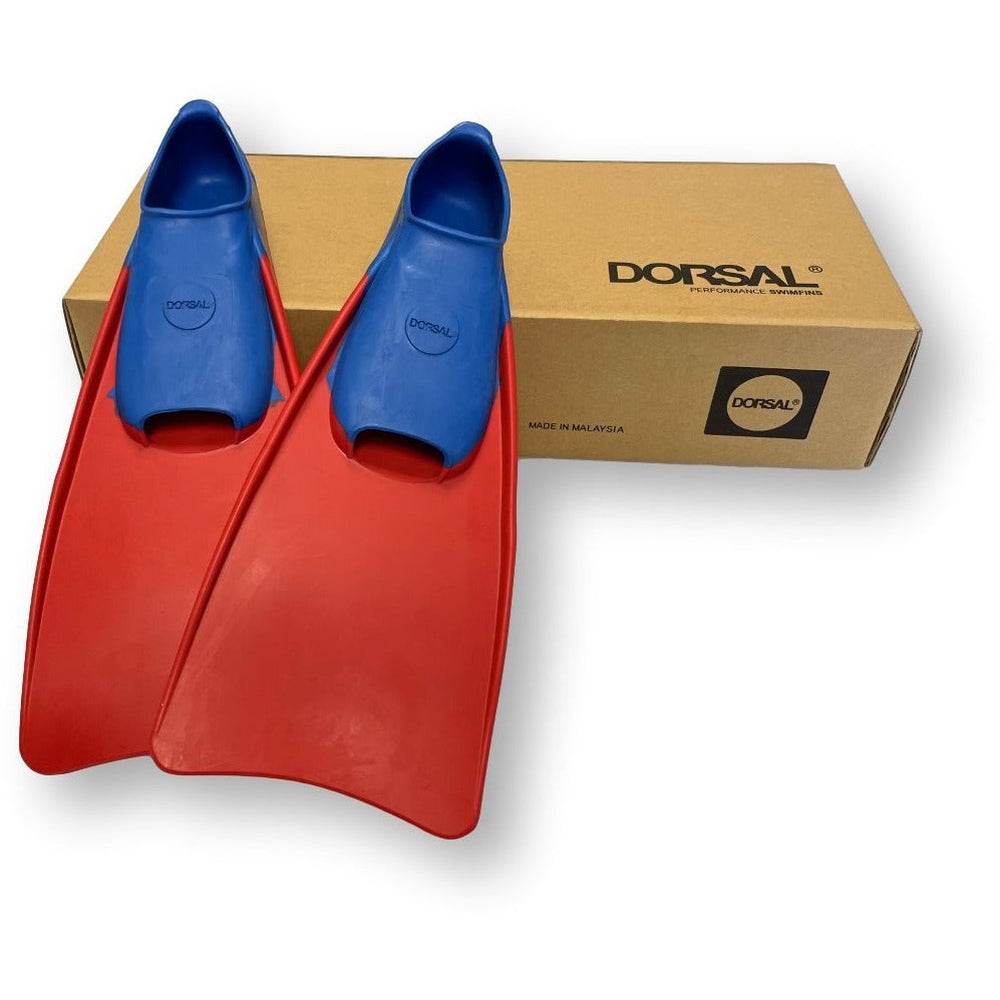 DORSAL Floating Long Swim Fins, Blue/Red, XXS (Jr. 10-12) - Training Fins - One Revolver Surfboards