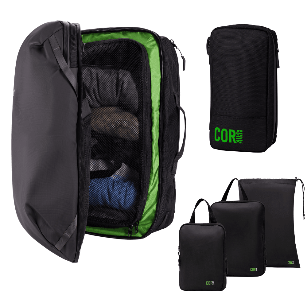 Island Hopper Travel Bundle - Backpack + Toiletry Bag + Compression Packing Cubes with YKK - One Revolver Surfboards