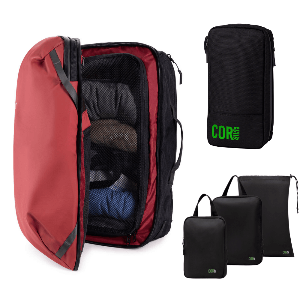Island Hopper Travel Bundle - Backpack + Toiletry Bag + Compression Packing Cubes with YKK - One Revolver Surfboards